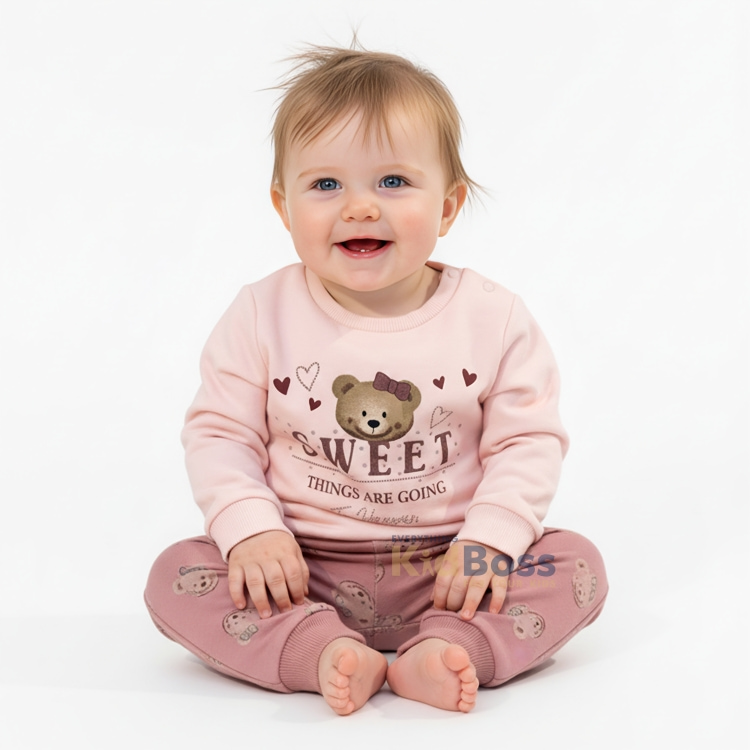 Ensemble bébé fille rose 2 pièces sweat ourson et pantalon